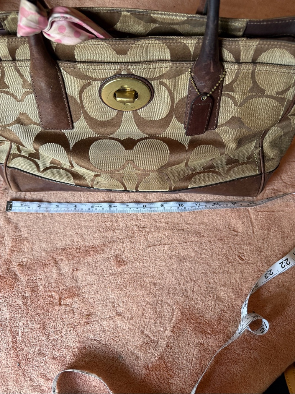 Coach Olive and Brown Signature Satchel with Turn-Lock - Picture 8 of 8
